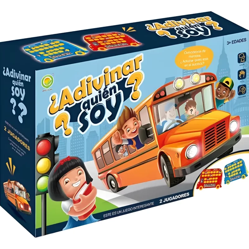 Juego de mesa “Adivinar Quién Soy” – Autobús. Juego educativo para niños, desarrolla memoria, concentración, creatividad y habilidades sociales mientras se divierten.